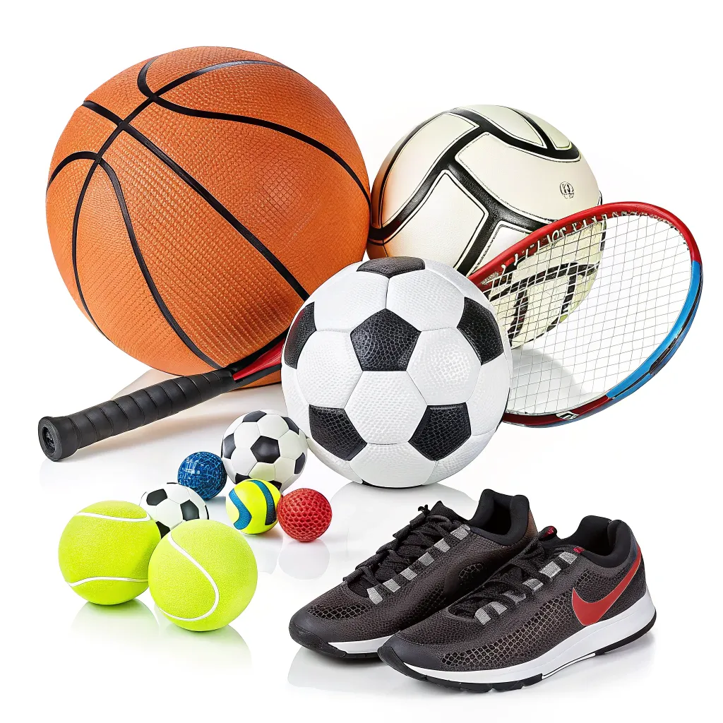 Various sports gear on display